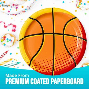 Say Hooray! Sport Spirit Orange and Black Basketball Party Disposable Paper Plates 9" - 32ct