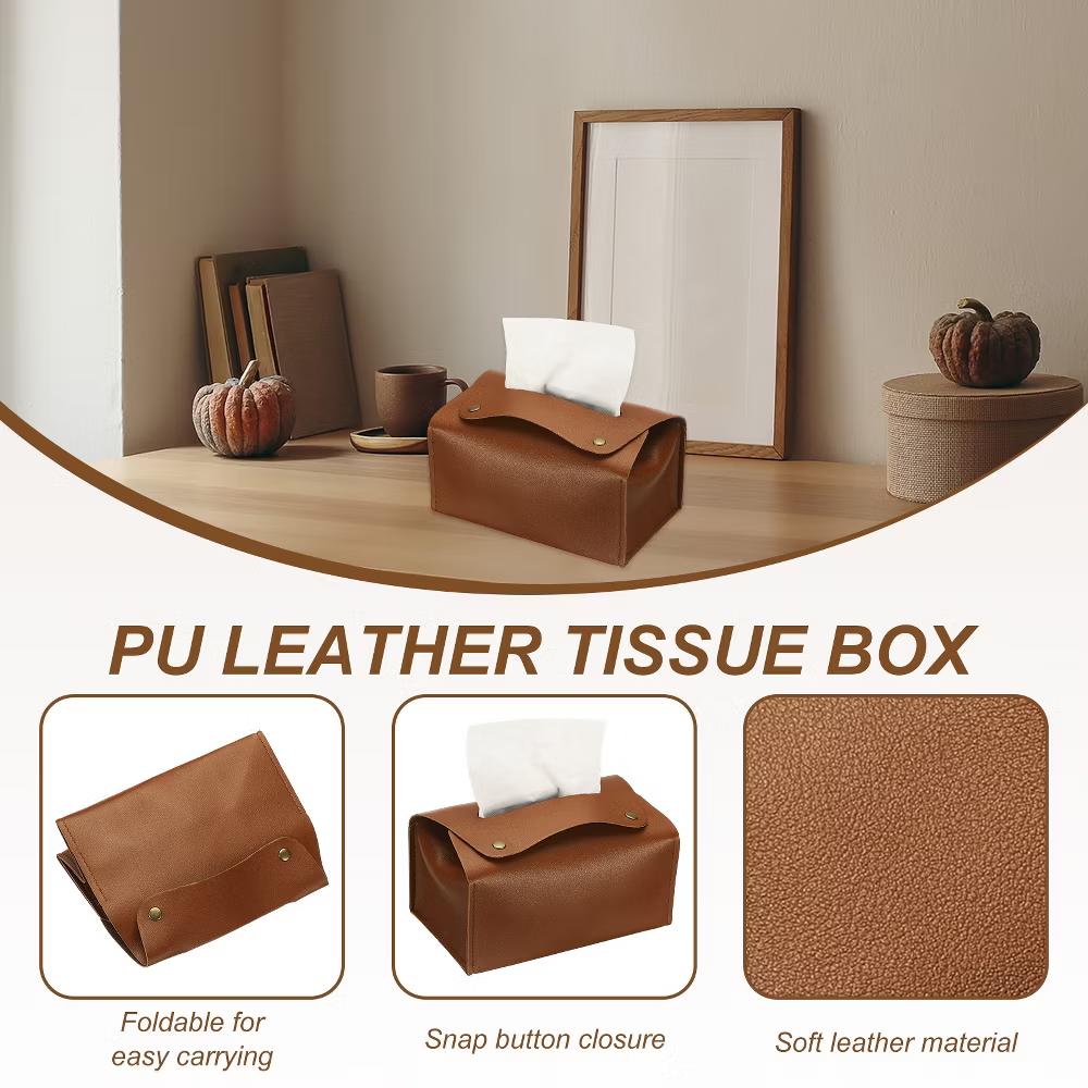 PU Leather Home Car Office Decorative Tissue Box Holder - Image 12