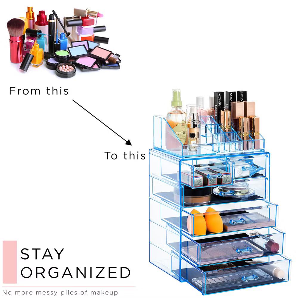 2 Piece Acrylic Makeup and Jewelry Storage Organizer Case (6 Drawers and Lipstick Tray) - Image 8