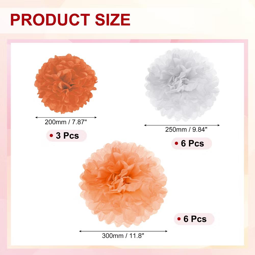 Wedding Shower Bridal Party Decoration 3 Size Paper Pom Poms Flower Ball 15 Pcs - Image 22