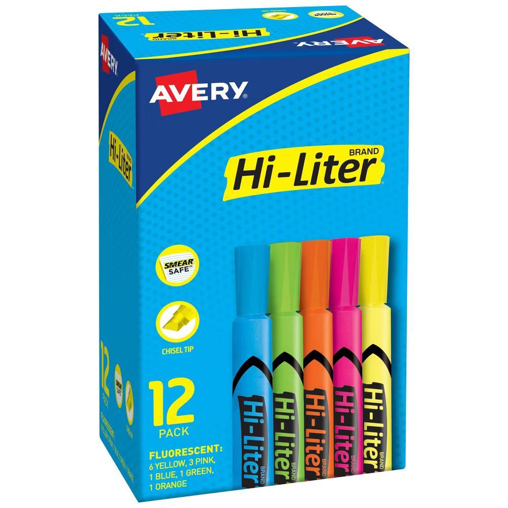 Avery Hi-Liter Desk-Style Highlighters, SmearSafe, Chisel Tip, 12 Assorted Color Highlighters (98034) - Image 9