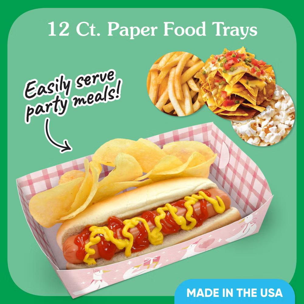 One Silly Goose Pink Paper Food Trays, Disposable Food Boats for Girl 1st Birthday Party, Double-Sided Paper Meal Holders - 12 Ct - Image 4