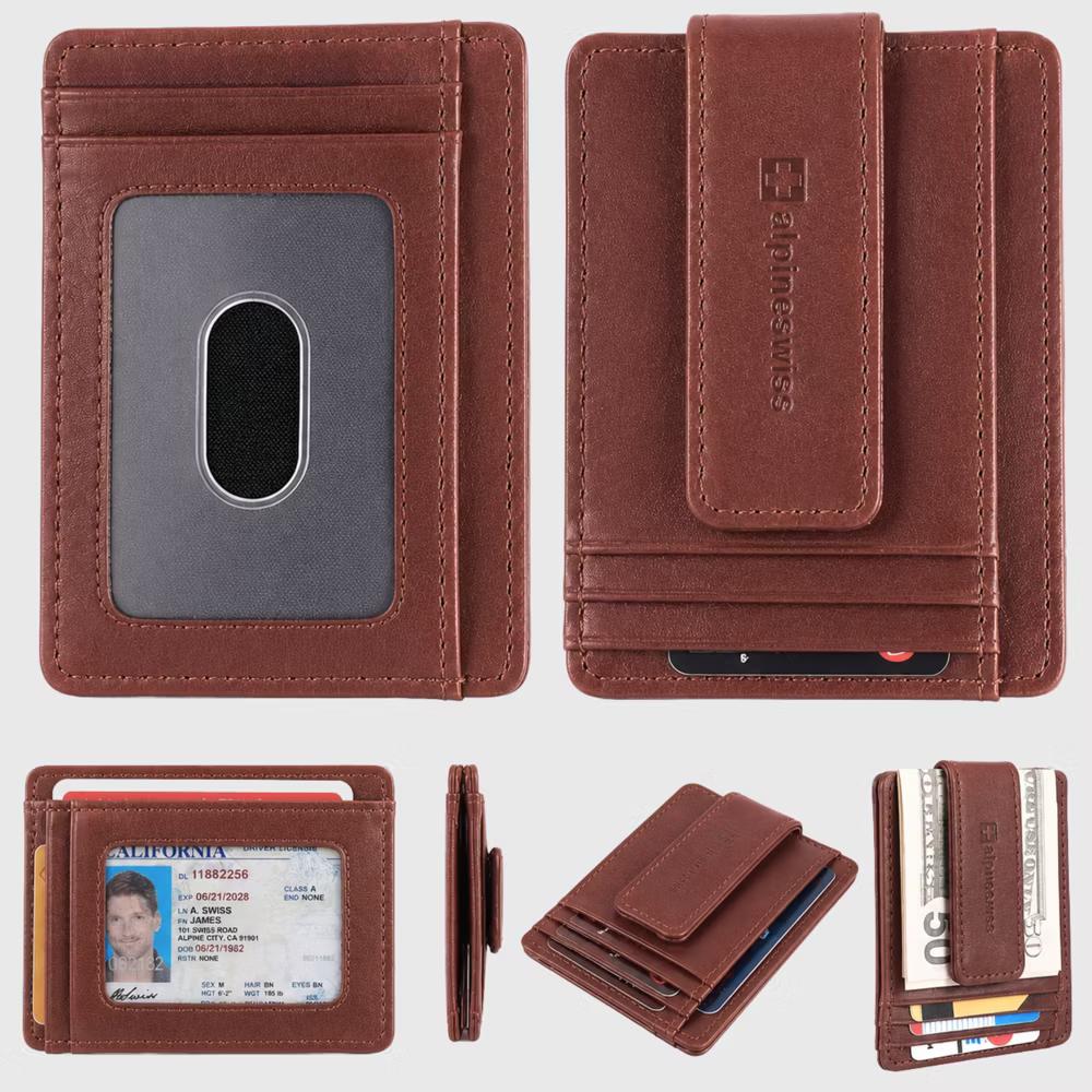 Alpine Swiss Harper Mens RFID Slim Money Clip Front Pocket Wallet Minimalist Leather ID Card Holder - Image 67