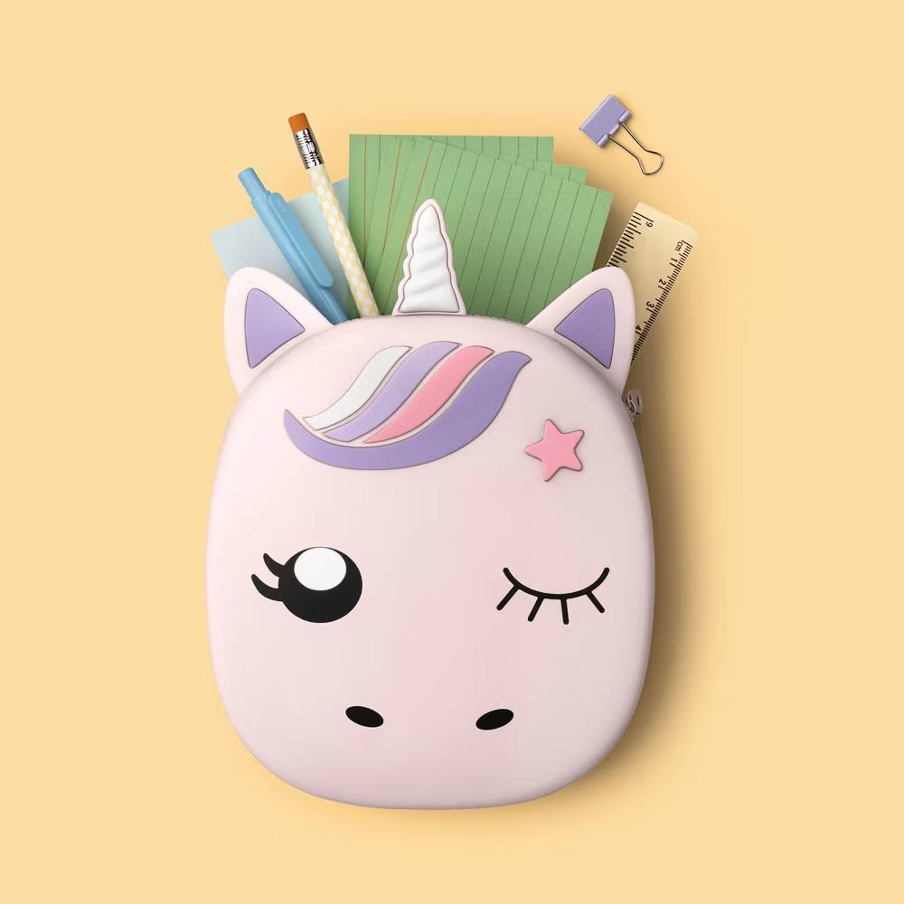 Single Zip Unicorn Silicone Bubble Pencil Pouch Pink - Image 2