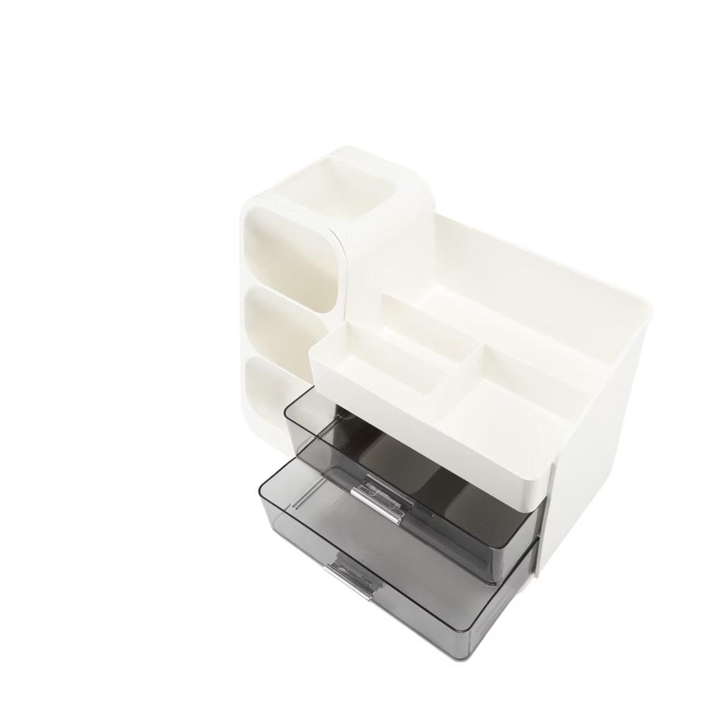 Three-Layer Makeup Organizer with Drawer White 1 Pc - Image 2