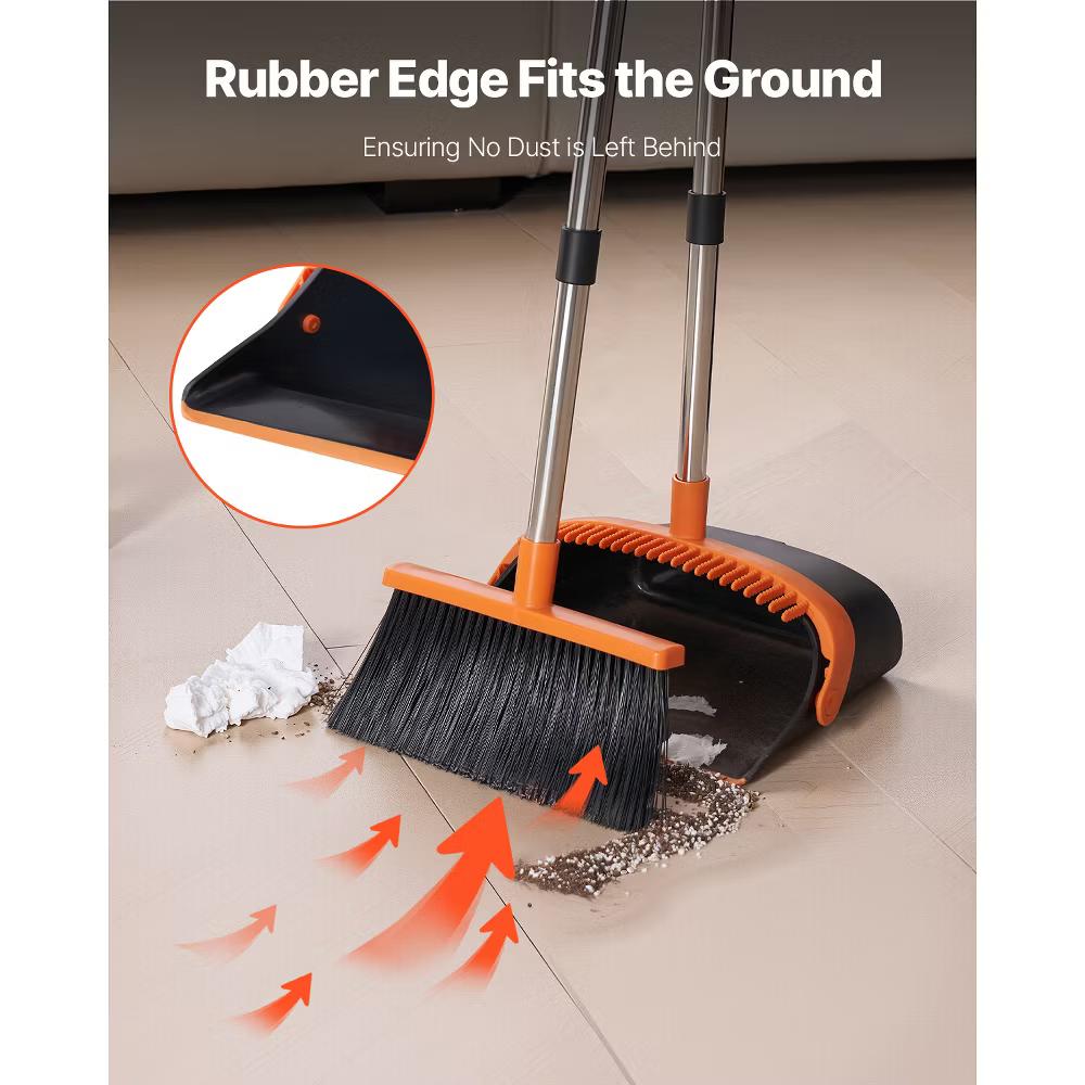 VEVOR Broom and Dustpan Set, Heavy Duty Dustpan and Broom Combo with Self-Cleaning Teeth, Metal Upright Standing Dust Pan with Long Handle, Black - Image 2