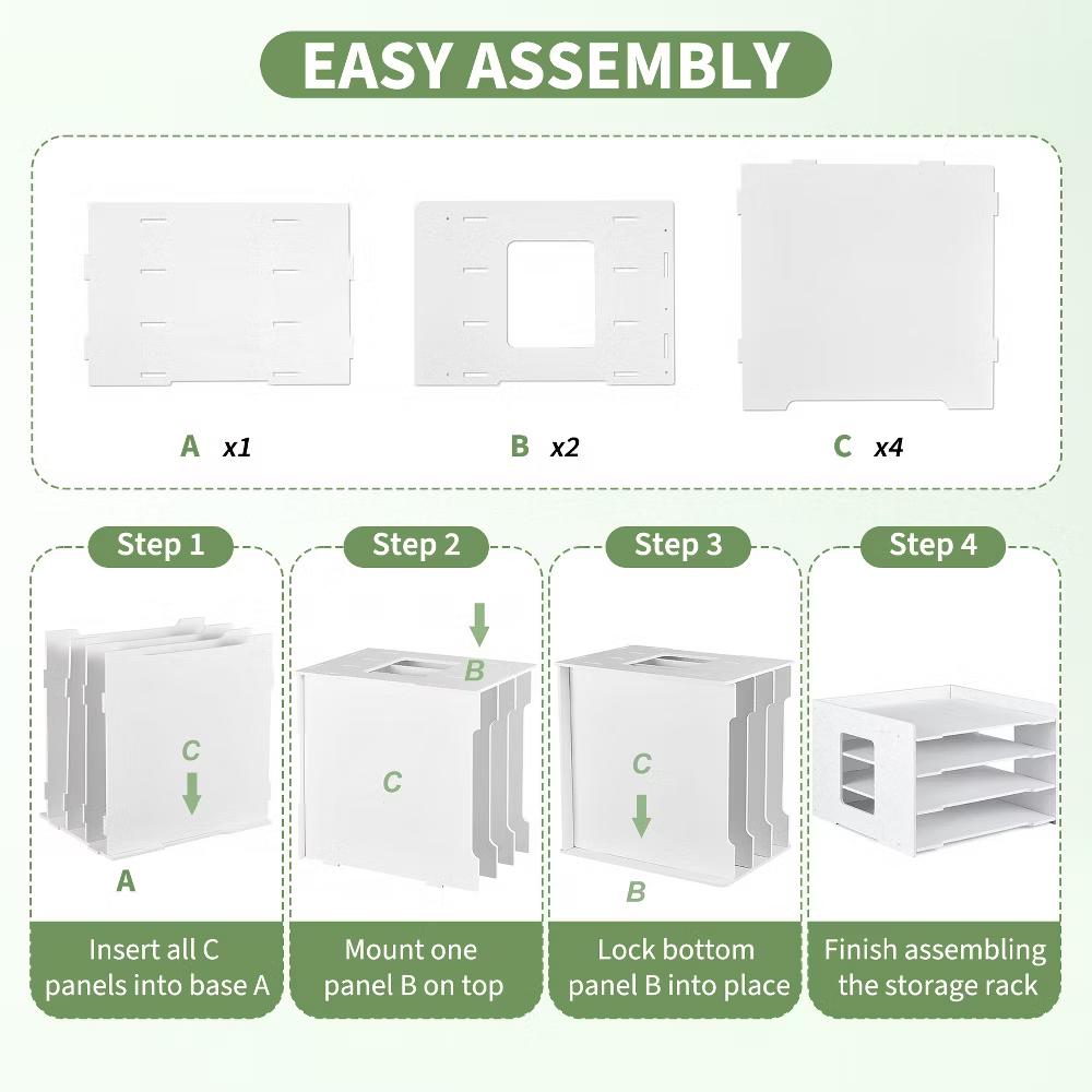 Multi-Layer Desktop File Organizer, Adjustable A4 Paper Storage Rack, Waterproof PVC Wood Plastic Board, Office Desk Folder Holder - Image 2