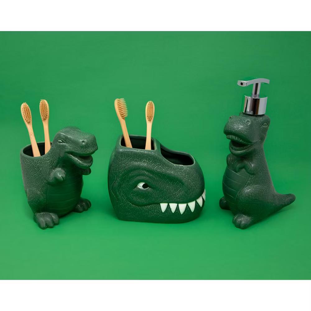 Isaac Jacobs Dinosaur Ceramic Cup, Toothbrush Holder - Multi-Purpose Organizer for Toiletries, Bathroom, Kitchen, and Crafts - Image 2