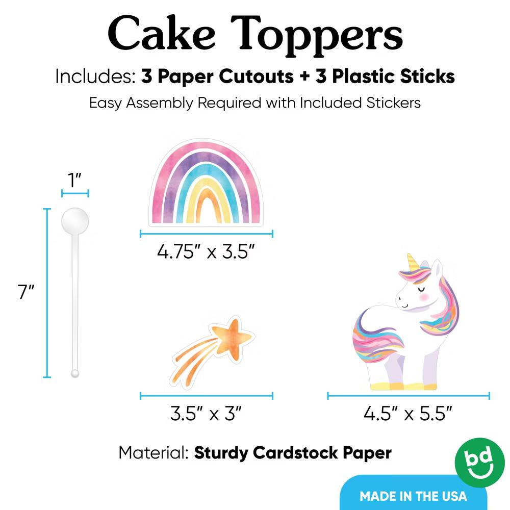 Unicorn Cake Topper Set, Magical Rainbow Unicorn Party Dessert Decorations for Girls Birthday Party – 3 Count - Image 3