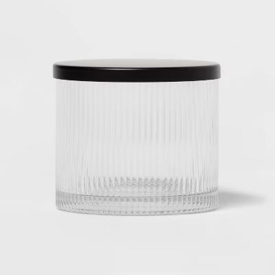 Ribbed Glass Canister Black - Metal Lid, Clear Bathroom Jar, Easy to Clean - Image 2