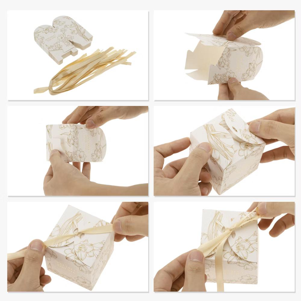 Gift Boxes with Ribbon 2.76"x2.76"x2.76" Champagne 20 Pcs - Image 3
