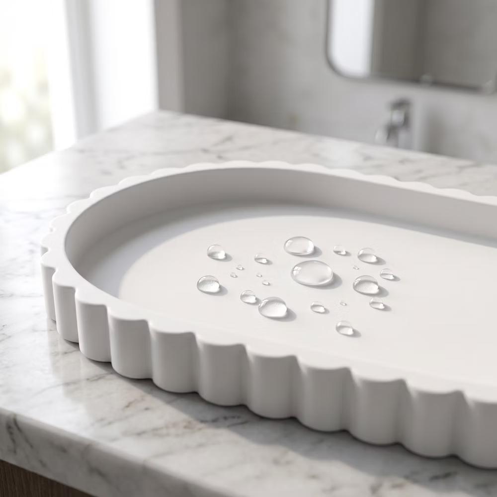 2Pc Round Silicone Vanity Tray Set Decorative Catchall Organizer for Bathroom Countertop Perfume White - Image 95