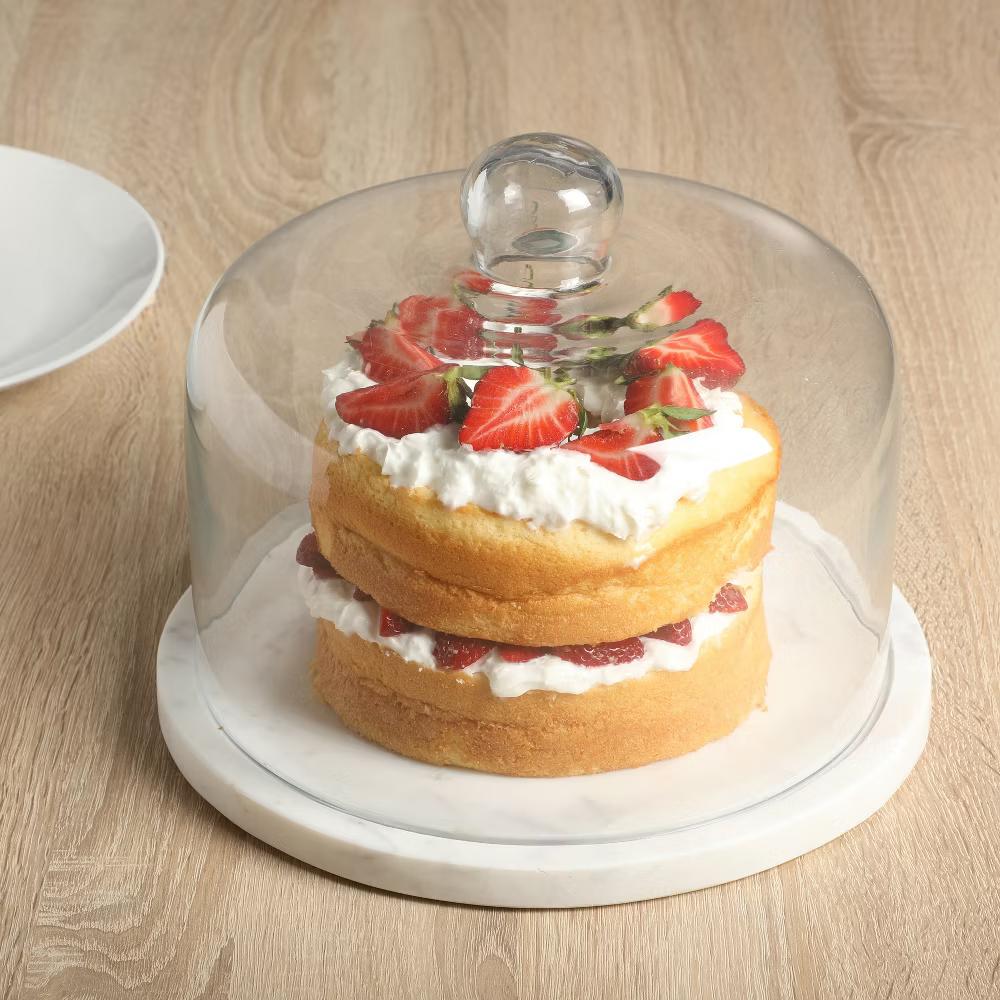 Ridgehaven 11" Marble Cake Stand, Serving Platter, Charcuterie Board, and Center Piece Home Décor With Glass Lid - Image 2
