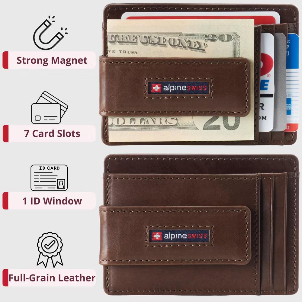 Alpine Swiss Harper Mens RFID Slim Money Clip Front Pocket Wallet Minimalist Leather ID Card Holder - Image 32