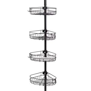 Corner Tension Pole Shower Caddy Bronze - Zenna Home: Metal Bath Organizer, 4 Baskets, Adjusts 5' to 9'
