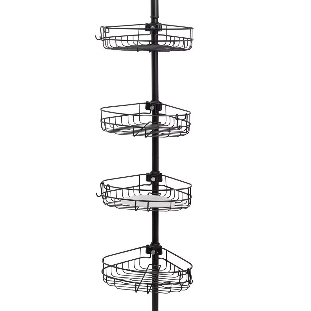 Corner Tension Pole Shower Caddy Bronze - Zenna Home: Metal Bath Organizer, 4 Baskets, Adjusts 5' to 9'