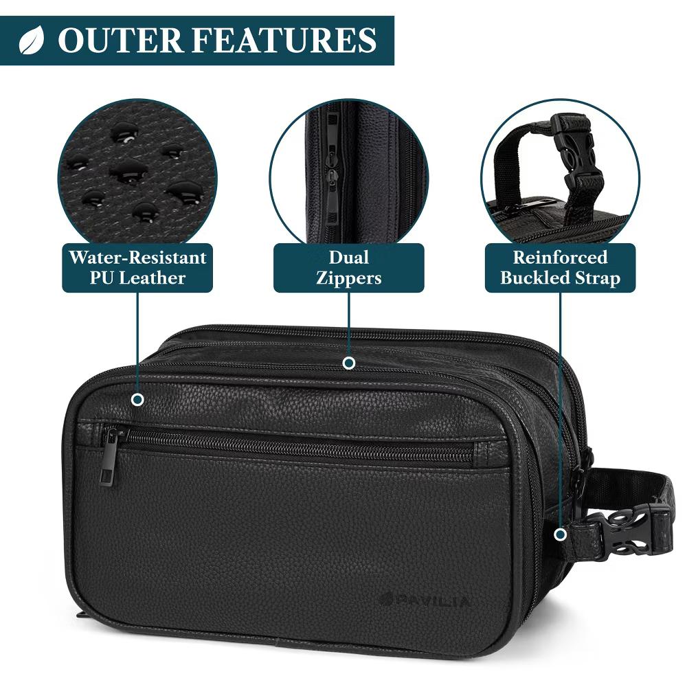 Toiletry Bag for Men, Travel Pouch Essentials Shaving Dopp Kit, Water Resistant Organizer Case Accessories - Image 7