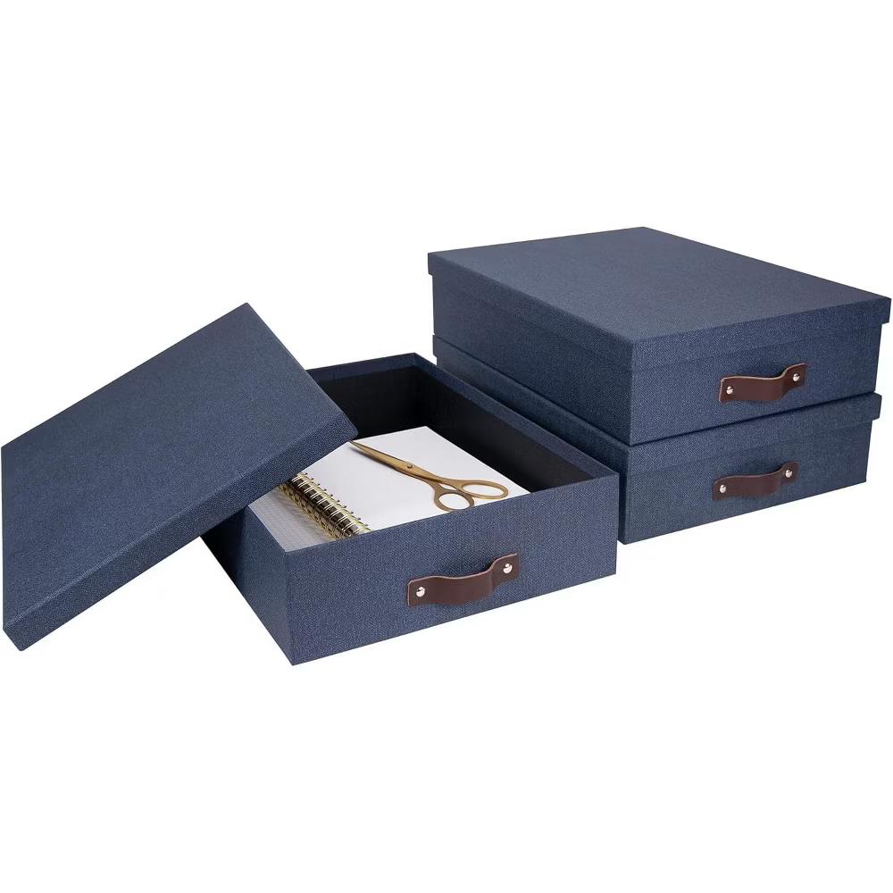 Bigso Oskar Document Letter Box with Lid and Leather Handle – Canvas Fiberboard File Organizer, 3.3" 10.2" 13.8" - Image 14