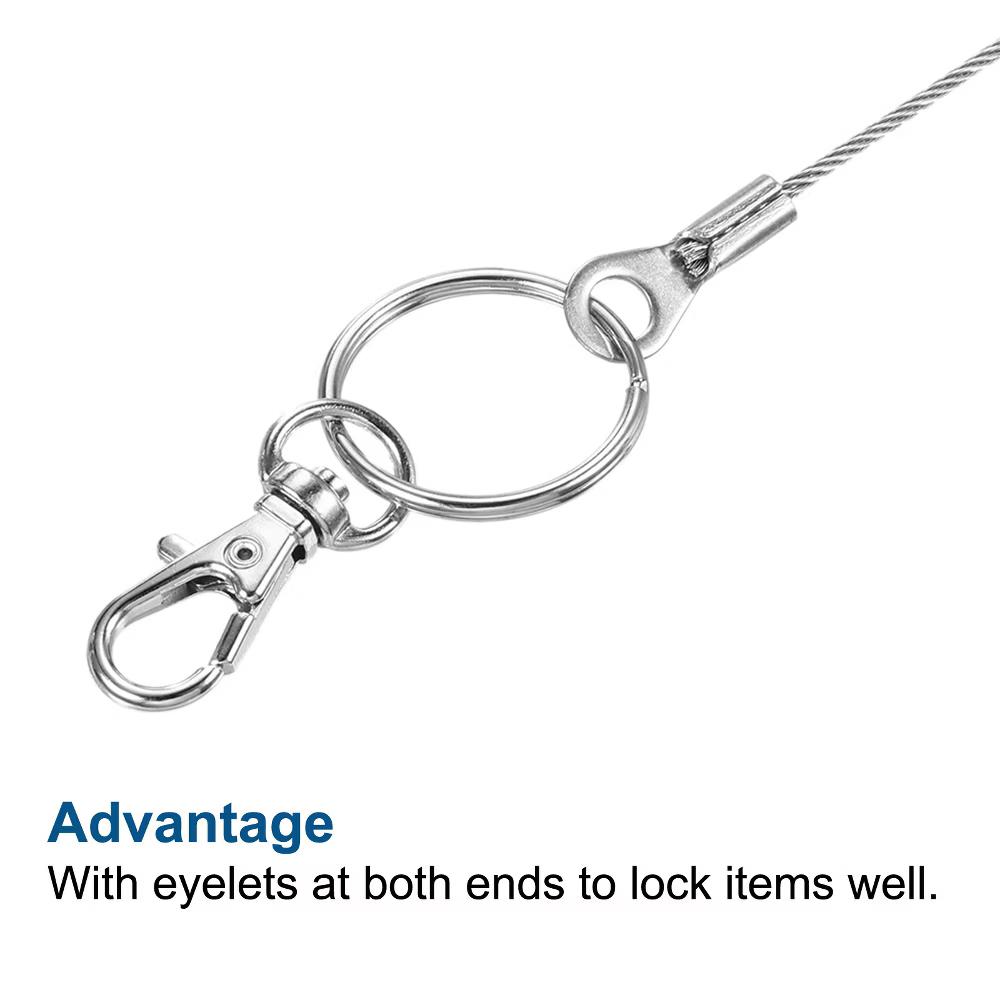 Lanyard Cable Rope with Key Ring Keychains Silver 4 Pcs - Image 51