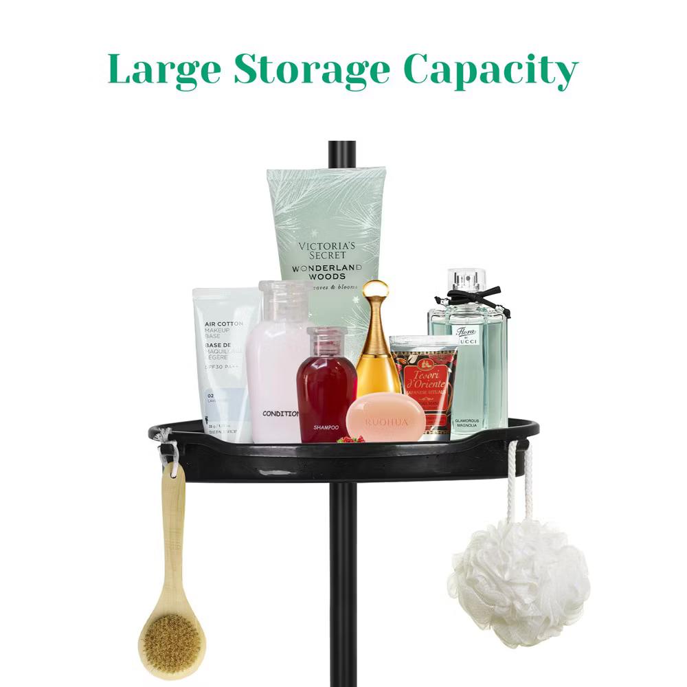 Bathroom Corner Shower Caddy Tension Pole, 4-Tier Rust-Resistant Bathroom Storage Organizer with Adjustable Shelves & Rubber Pad, 101''- 122'' Height - Image 7
