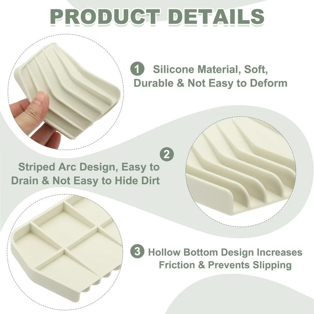 Soap Dish with Drainage, Silicone Self Draining Soap Bar Holder 2 Pcs - Image 5