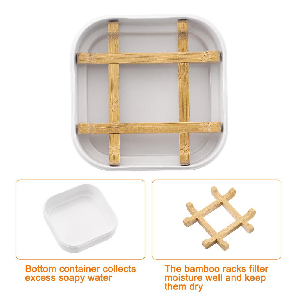 Bamboo Fiber Wooden Square Detachable Self Draining Soap Dishes - Image 11