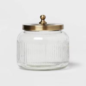 Small Glass Bath Canister Brass - Elegant Storage Container with Lid for Bathroom Organization