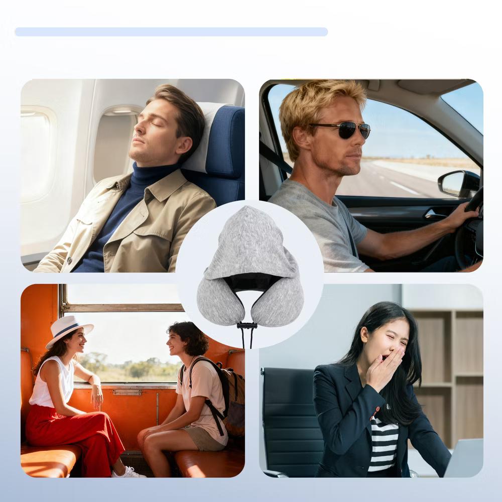 Travel Neck Pillow with Extra Large Hood 1 Set - Image 17