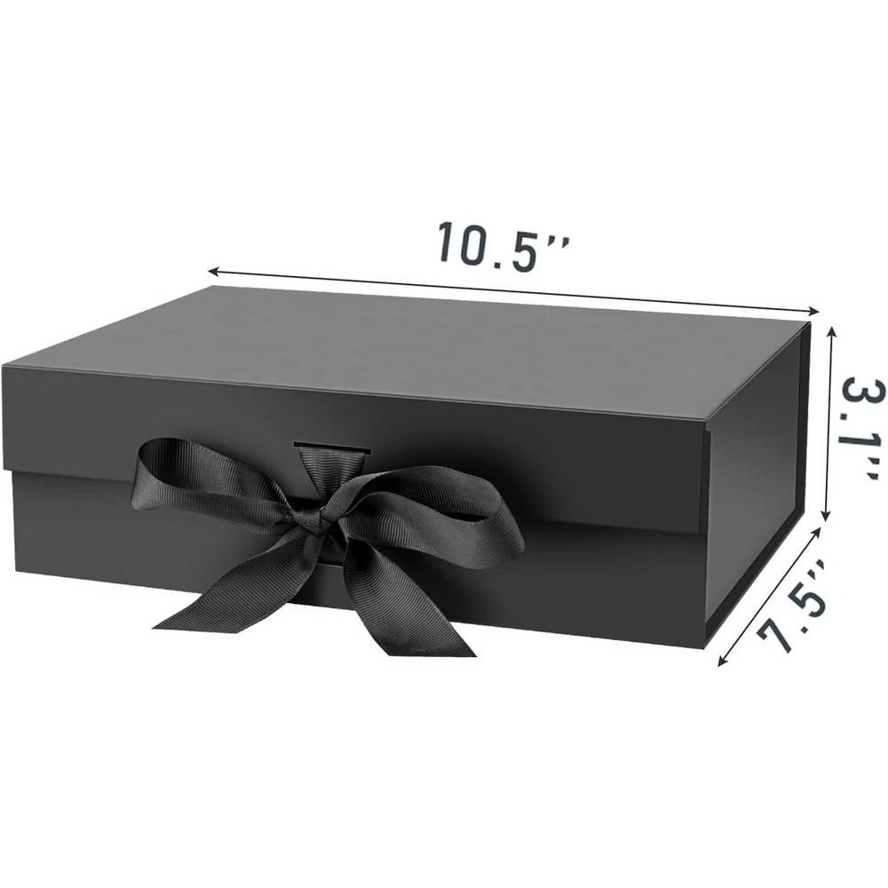 Gift Box with Lid 10.5x7.5x3.1 Inch Black 1 Pack Magnetic Closure Ribbon for Birthday Wedding Christmas Present Packaging - Image 5