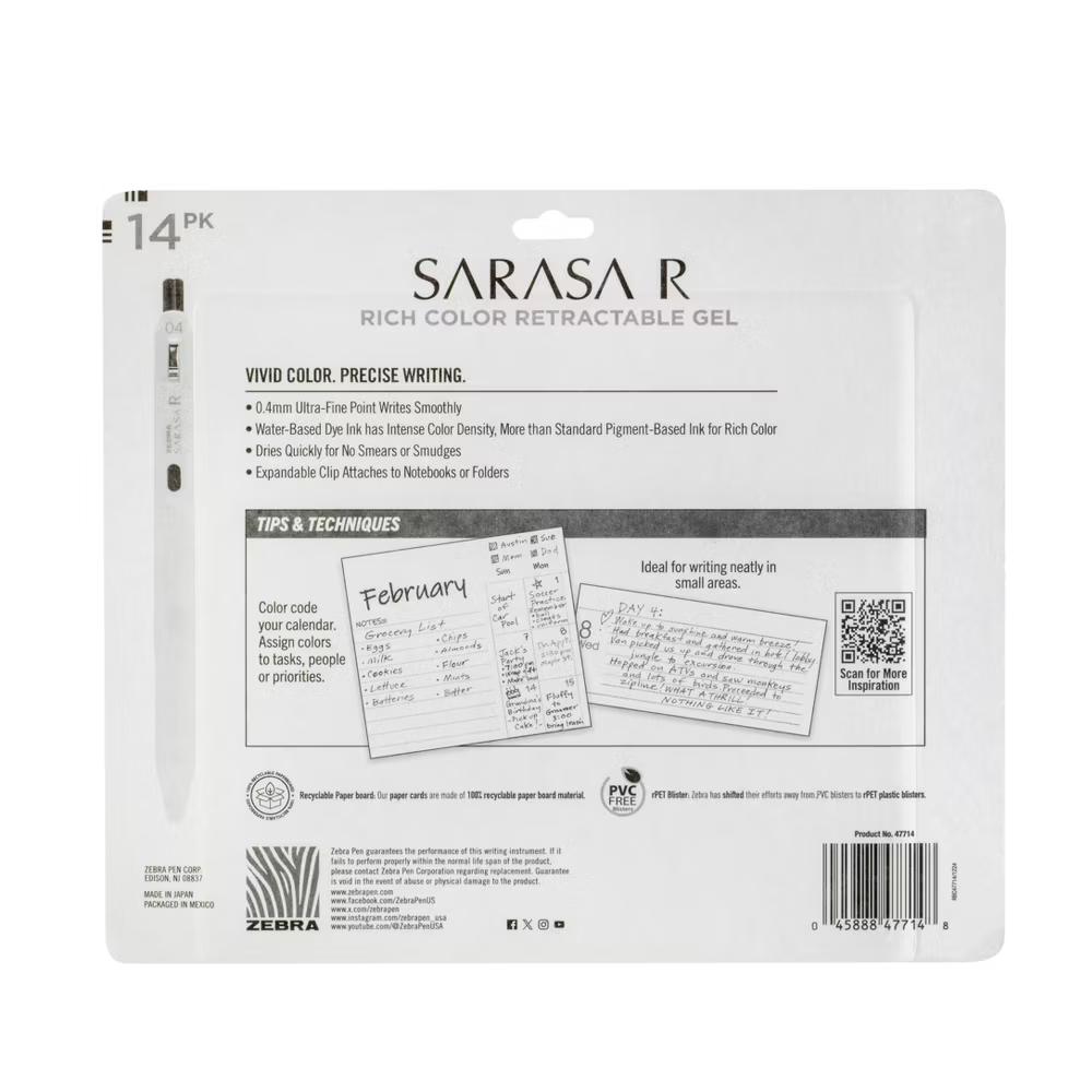 Zebra 14ct Sarasa R Rich Retractable Gel Pen Assorted Colors