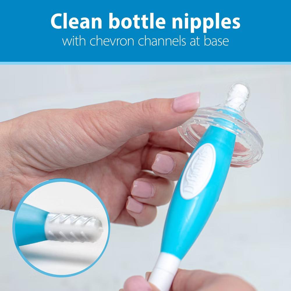 Dr. Brown's Baby Bottle Cleaning Brush, Sponge and Bristle Brush with Nipple Cleaner -3pk - Blue - Image 10