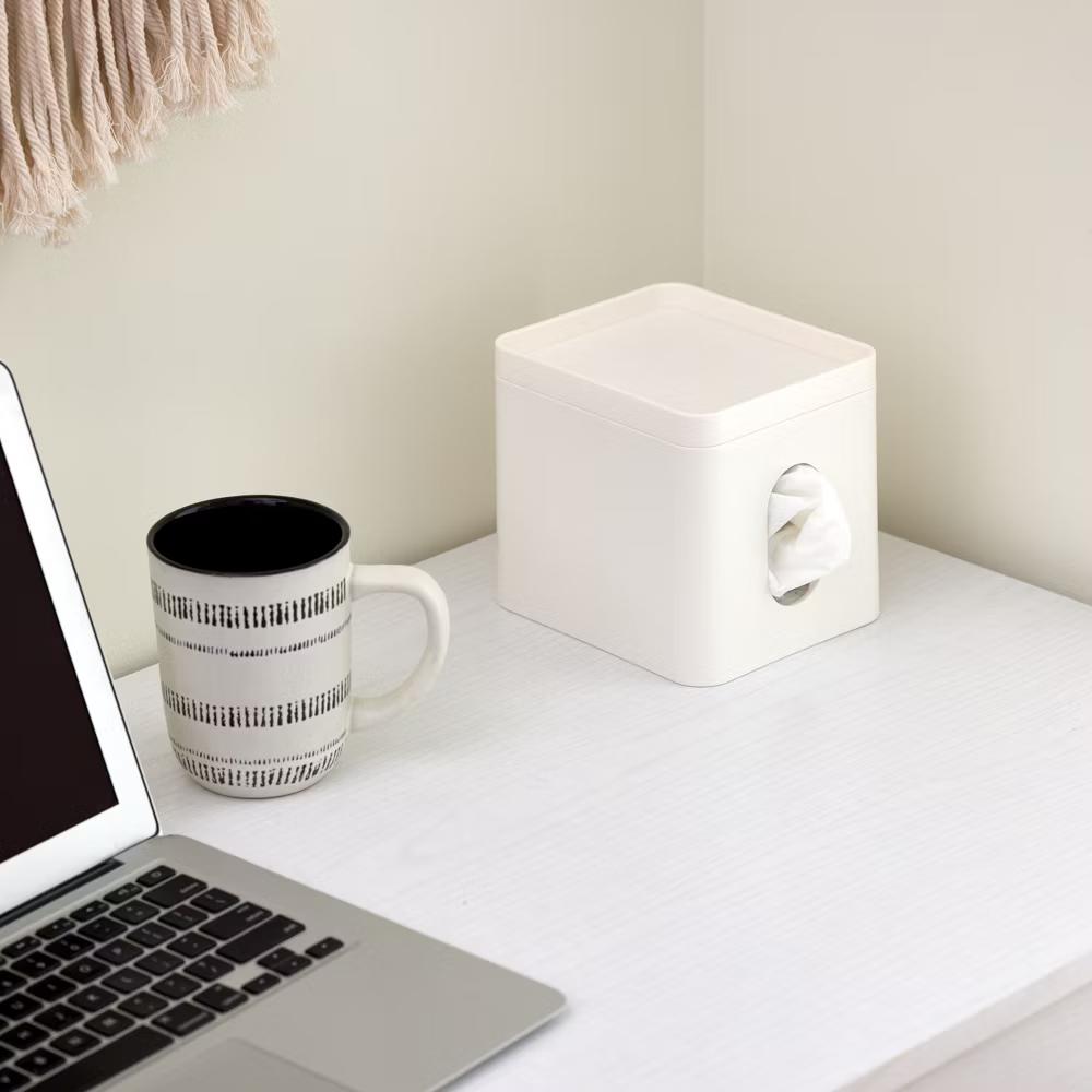 Recycled Plastic Facial Tissue Box Cover with Storage Tray, The Cade Collection – 5" 6" 5.375", Coconut - Image 6
