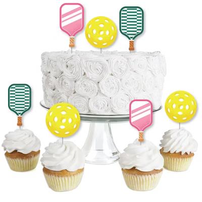 Pink Pickleball - Dessert Cupcake Toppers - Country Club Party Clear Treat Picks - Set of 24