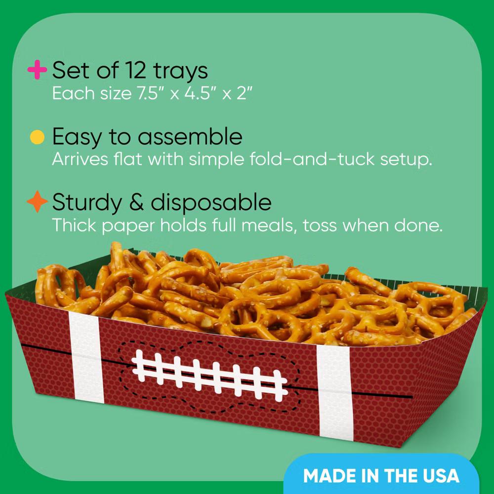 Football Party Paper Food Trays, Disposable Double-Sided Paper Food Holders for Nachos, Hot Dogs, French Fries - 12 Ct - Image 3
