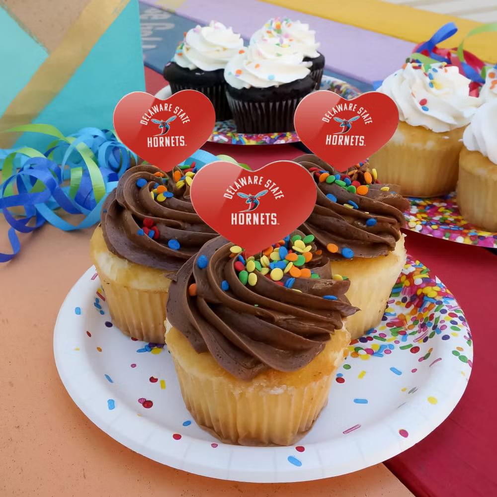 Delaware State University Hornets Logo Heart Love Cupcake Picks Toppers Decoration Set of 6 - Image 4