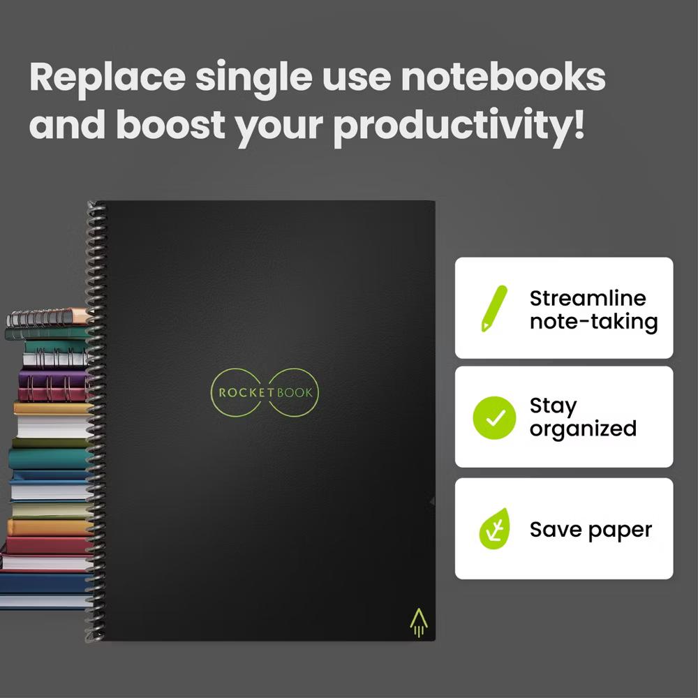 Rocketbook Core Reusable Smart Notebook, Letter 8.5" 11", 32 Pages, Lined Pages, Teal, App-Connected Erasable Spiral Notebook with Pen & Cloth - Image 3