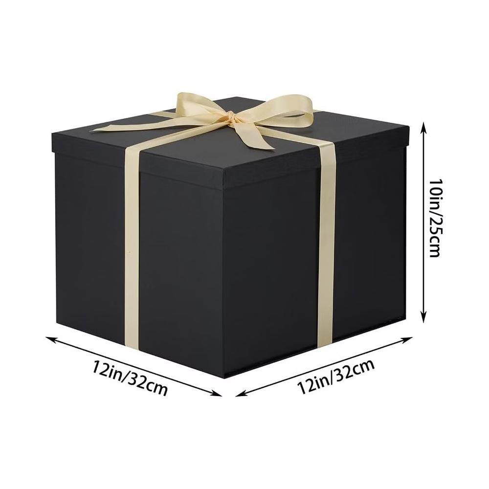 Large Gift Box with Lid 12x12x10 Inches Black Gift Packaging for Birthdays Christmas Anniversaries 1 Piece with Ribbon Card - Image 3