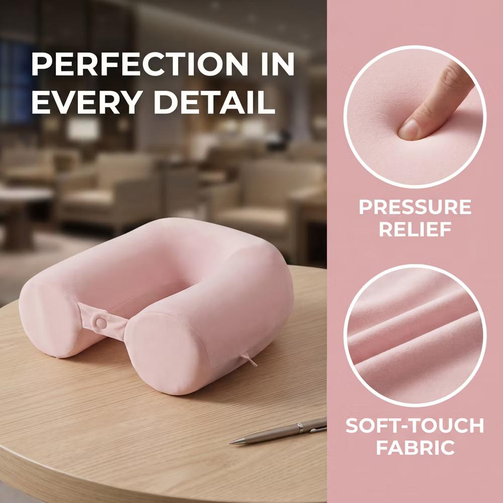 U‑Shaped Memory Foam Nap Pillow with Snap Closure for Desk and Travel Use 1Pc