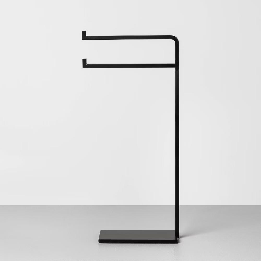 Metal Hand Towel Stand Matte Black - with Magnolia: Compact Bathroom Organizer - Image 4
