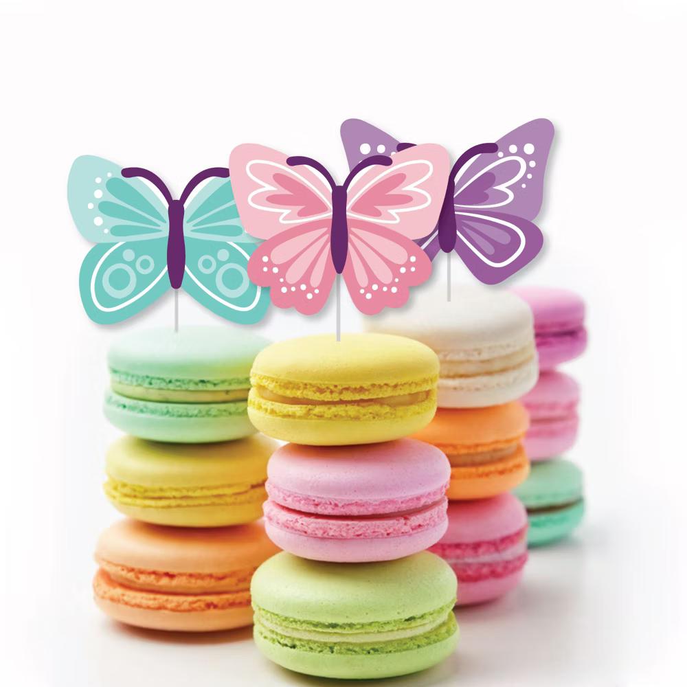Beautiful Butterfly - Dessert Cupcake Toppers - Floral Baby Shower or Birthday Party Clear Treat Picks - Set of 24 - Image 3