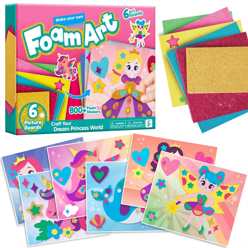 Girls Foam Art Kit Kids Unicorns/Princesses DIY Arts & Crafts with 6 Boards/800+ Stickers Creative Toy Christmas Birthday Gift for Girls Age 3-8 - Image 7