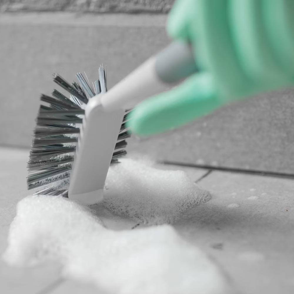 OU Multipurpose Scrub Brush, Heavy Duty Cleaning Scrubber Brush for Bathroom & Kitchen, Nonslip Soft Grip Handle & Built-In Scraper - Image 5