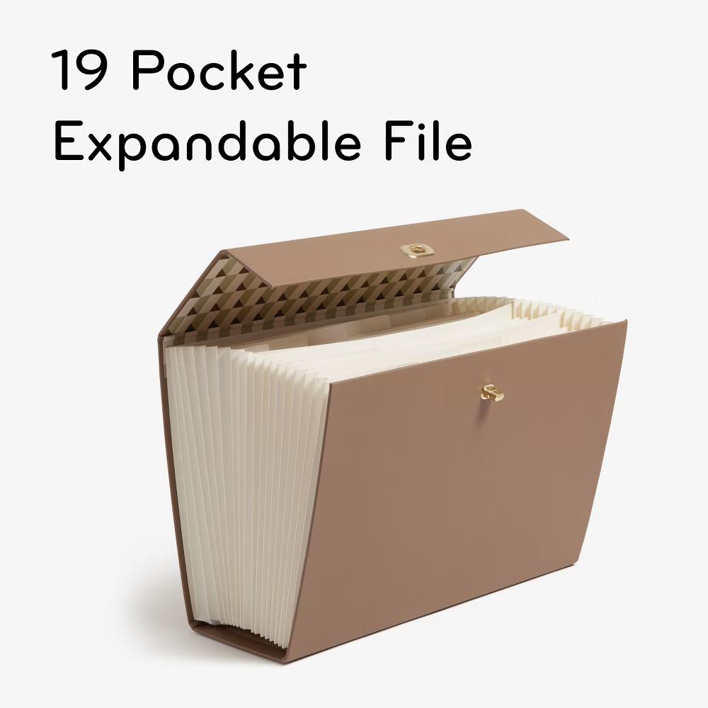 19 Pocket Recycled Pleather Expandable File Light Brown: File Organizer & Holder, Letter Size, Storage Bin - Image 9