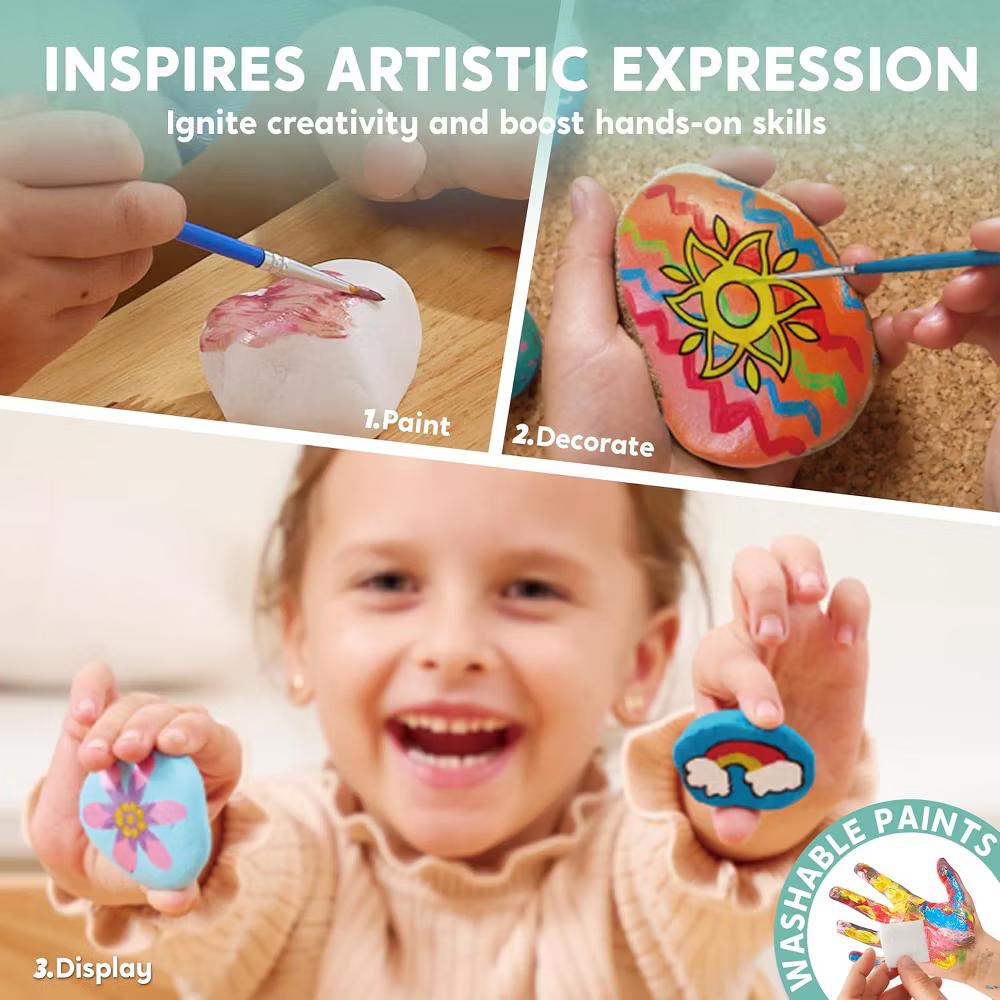10 Pcs Rock Painting Craft Kit for Kids, Creative DIY Arts & Crafts for Kids Age 6-12, Toddler Birthday Gifts, Easter Painting Activity - Image 5