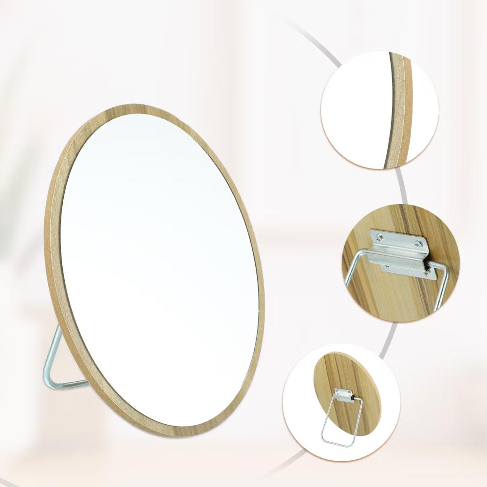 Natural Wooden Foldable Makeup Mirror Beige 1 Pc - Image 6