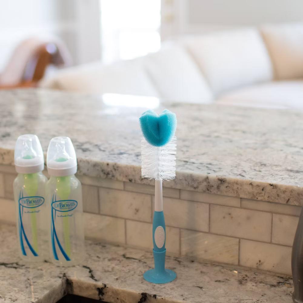 Dr. Brown's Baby Bottle Cleaning Brush, Sponge and Bristle Brush with Nipple Cleaner -3pk - Blue - Image 6