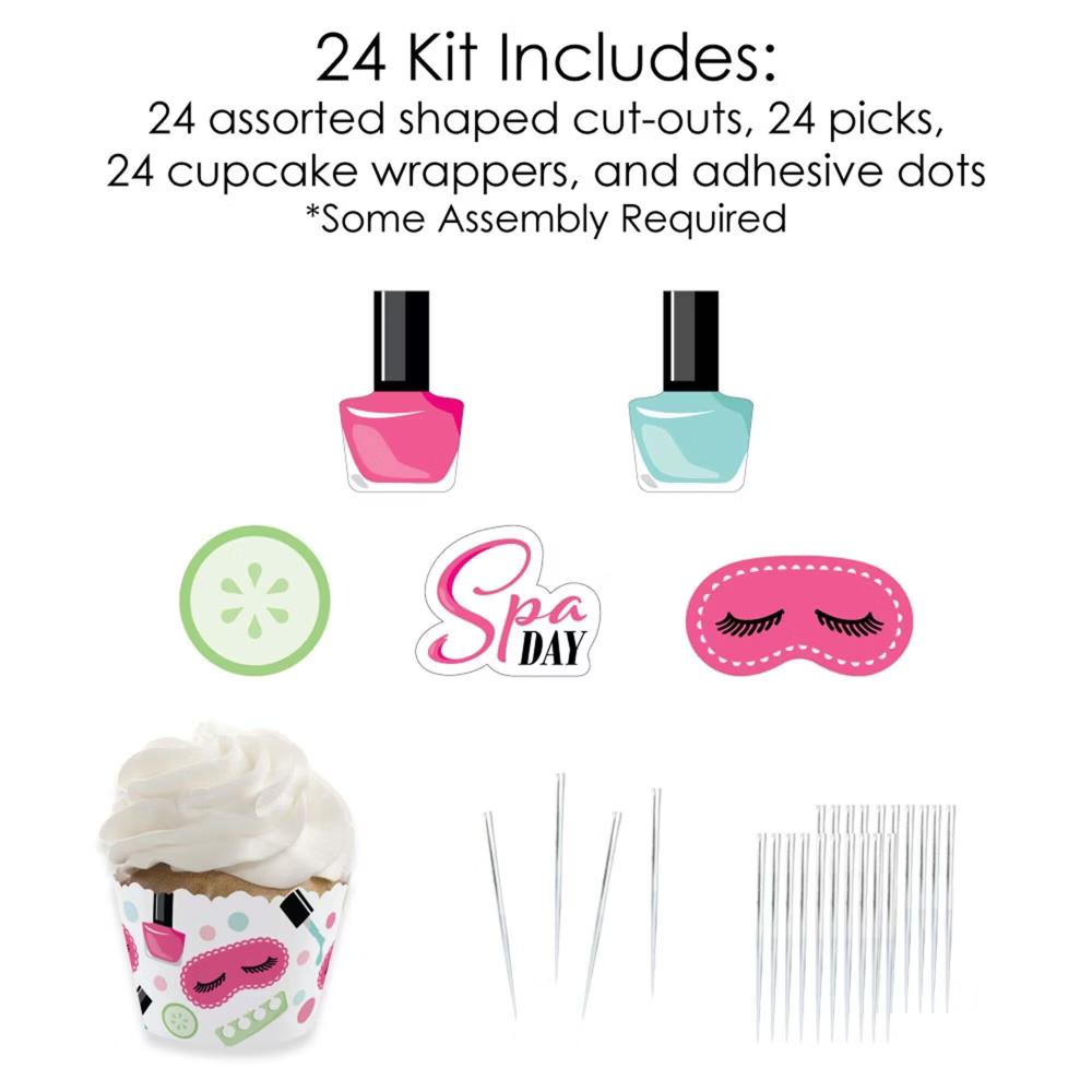 Spa Day - Cupcake Decoration - Girls Makeup Party Cupcake Wrappers and Treat Picks Kit - Set of 24 - Image 4