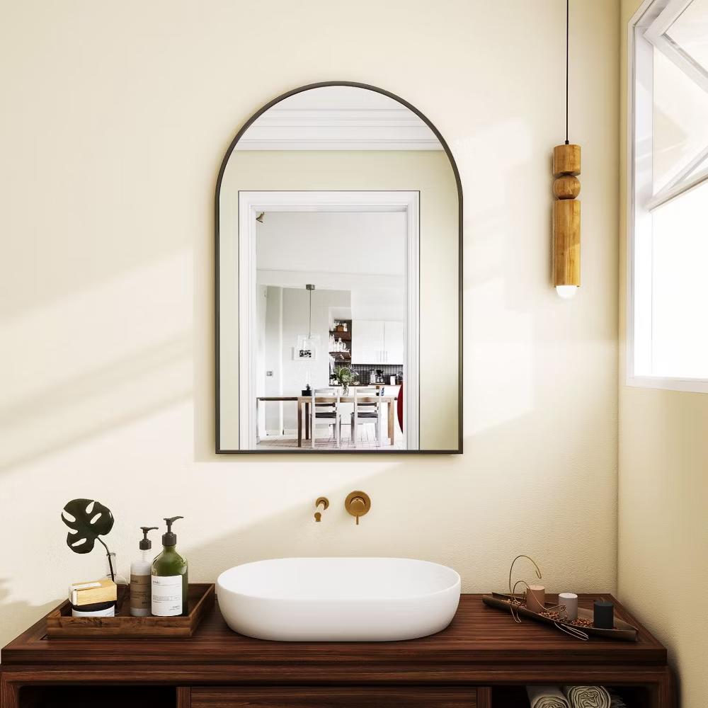 BEAUTYPEAK 16"x24" Arched Bathroom Mirror Vanity Wall Mounted Mirror, Black - Image 10