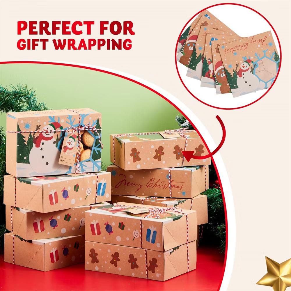 24 Pcs Christmas Cookie Gift Baking Box, Auto-Popup Treat Boxes with Window and Tags, Xmas Treat Boxes Containers for Cookies & Holiday Baking - Image 2