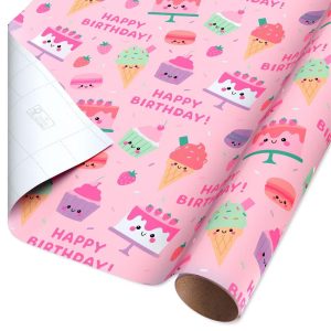 96"x30" 'Happy Birthday' Treats Wrapping Paper Purple